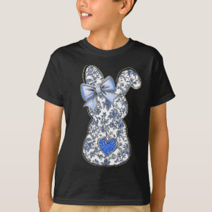 Camiseta Conejo floral de Pascua con lazo azul chinoiserie