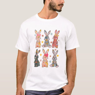 Camiseta Conejo Floral Flor Flor Retro Vintage Pascua De Re