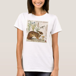 Camiseta conejo francés del vintage moderno en el jardín