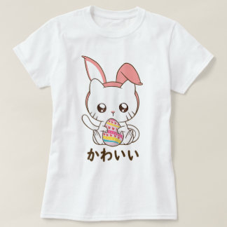 Camiseta Conejo Gato Kawaii Pascua Diseño Bonito