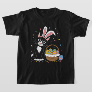 Camiseta Conejo Gato Negro Pascua Tuxedo Orejas de Conejo H