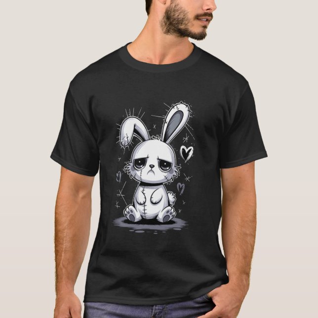 Camiseta Conejo gótico triste lindo emo corazón roto (Anverso)