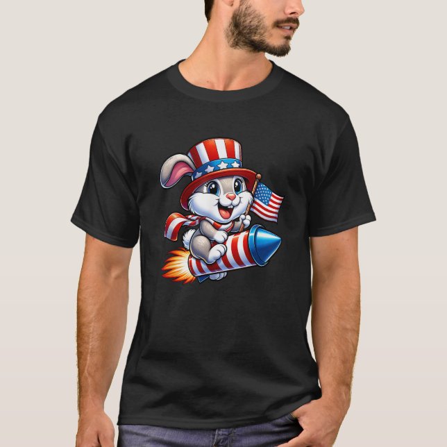 Camiseta Conejo gracioso 4 de julio Fuegos artificiales con (Anverso)