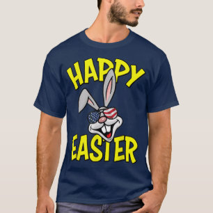 Camiseta Conejo gracioso con bandera estadounidense gafas d