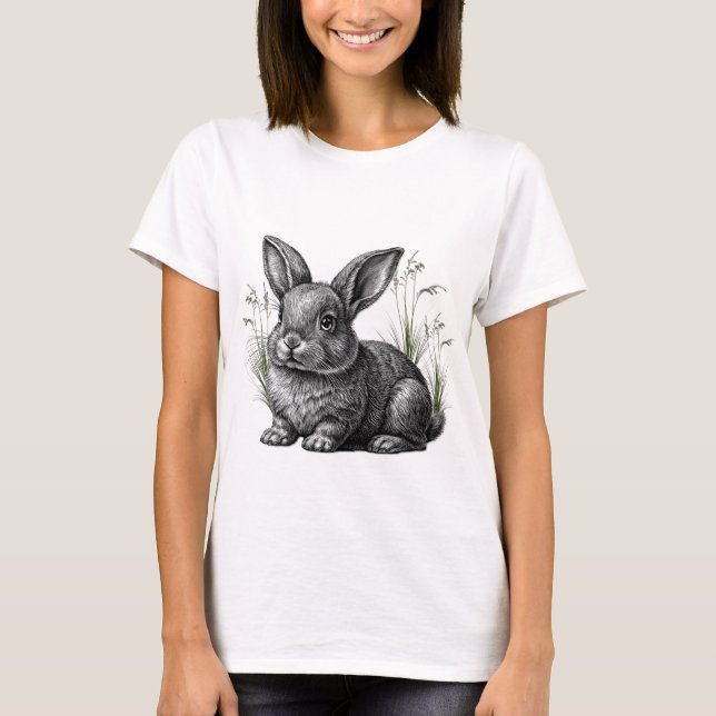 Camiseta Conejo gris puro en hierba (Anverso)