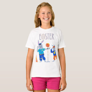 Camiseta Conejo "Happy Easter" Cruzando el Rótulo Stop Fun