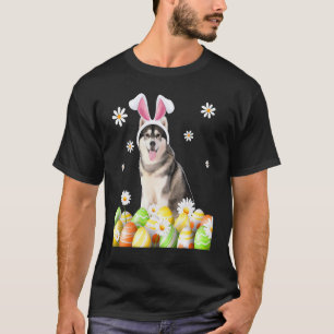 Camiseta Conejo Husky Siberiano Perro Feliz Día de Pascua  