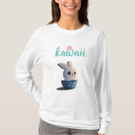 Camiseta conejo kawaii en un bol decorado con flores
