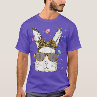 Camiseta Conejo lindo Cara Leopardo Impresión Gafas Conejo