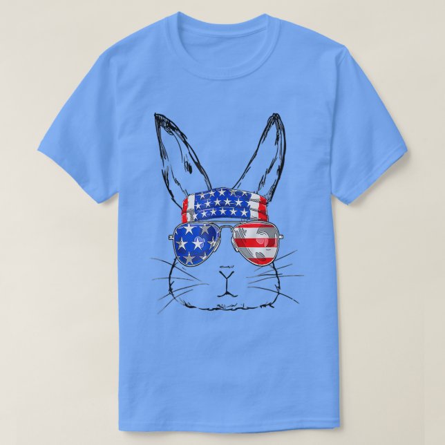 Camiseta Conejo lindo con gafas de sol Bandera estadouniden (Diseño del anverso)
