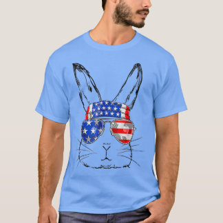 Camiseta Conejo lindo con gafas de sol Bandera estadouniden