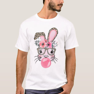 Camiseta Conejo lindo con lentes de leopardo Bubblegum East