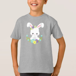 Camiseta Conejo lindo, conejo blanco, conejo bebé, flores