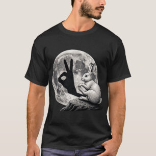 Camiseta Conejo Lunar Divertido Sombra de Mano Gestual Cone