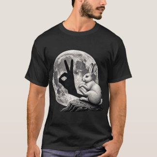 Camiseta Conejo Lunar Divertido Sombra de Mano Gestual Cone