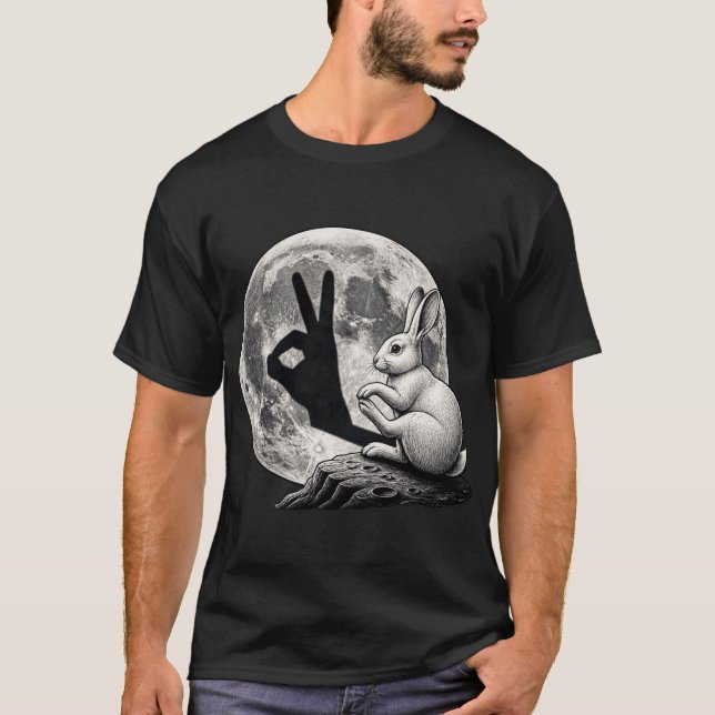 Camiseta Conejo Lunar Divertido Sombra de Mano Gestual Cone (Anverso)