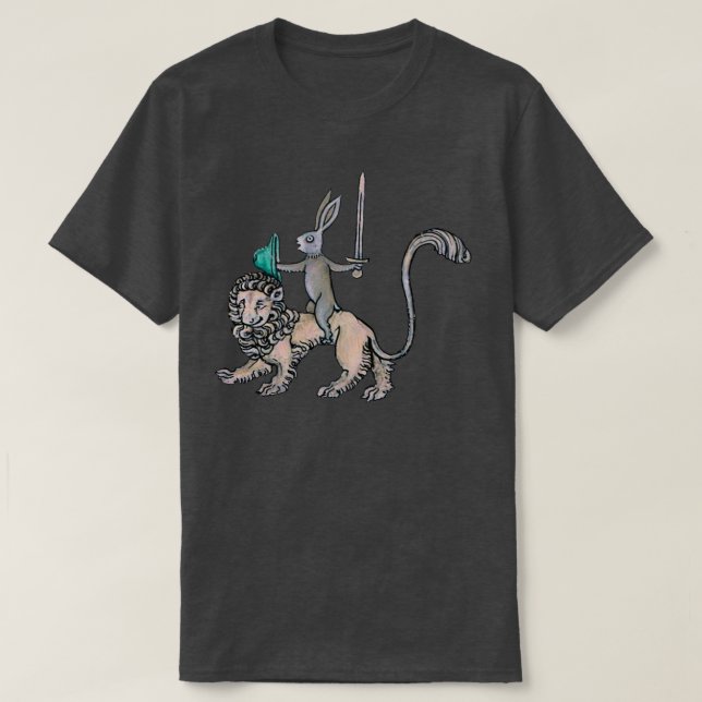 Camiseta Conejo Medieval monta un león porque puede (Diseño del anverso)