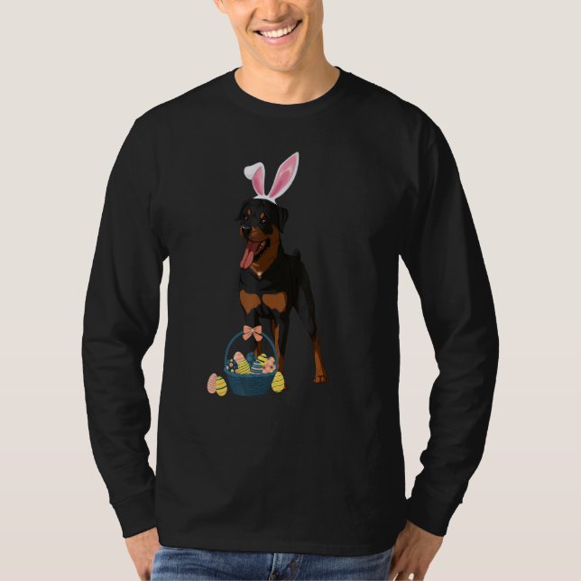 Camiseta Conejo Orejas Rottweiler Perro Cute Conejo Doge (Anverso)