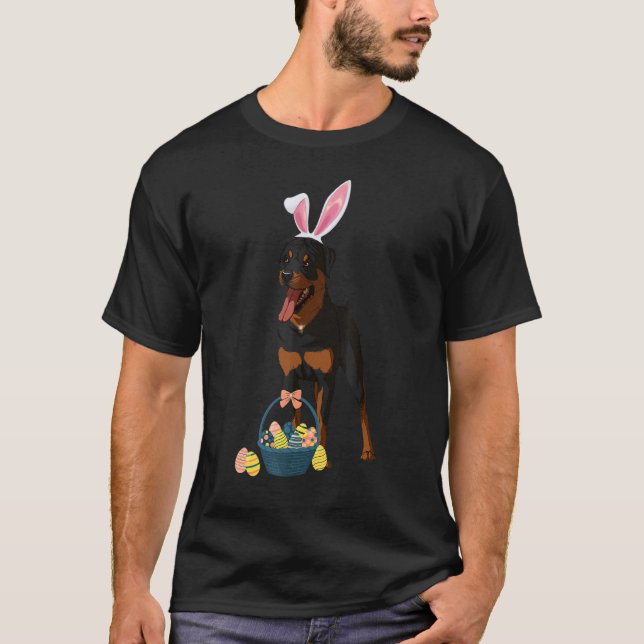 Camiseta Conejo Orejas Rottweiler Perro Cute Conejo Doge 1 (Anverso)
