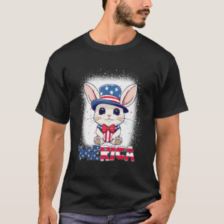 Camiseta Conejo Patriótico Blanqueado Fuegos Artificiales 4