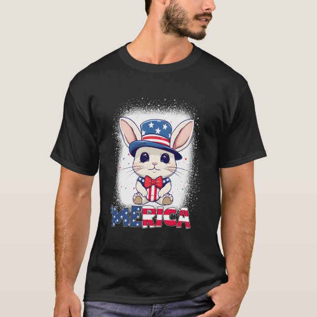 Camiseta Conejo Patriótico Blanqueado Fuegos Artificiales 4 (Anverso)
