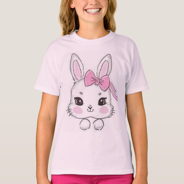Camiseta conejo personalizado y arco rosa (Anverso)