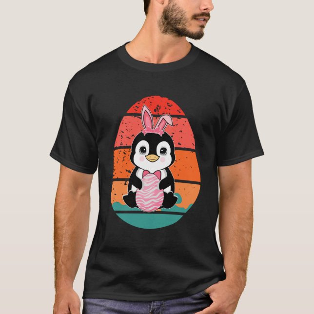 Camiseta conejo pingüino Feliz Huevos de Pascua Retro Hombr (Anverso)