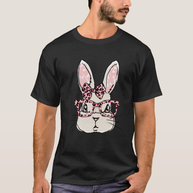 Camiseta Conejo Pink Leopard Face Easter Rabbit Gafas de so (Anverso)