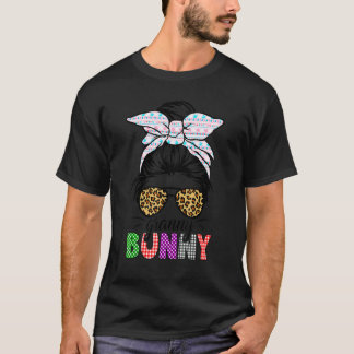Camiseta Conejo Plaid Messy Bun Granny Easter Leopardo Muje
