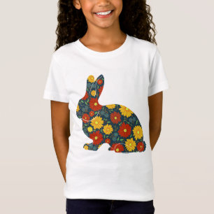Camiseta Conejo retro con flores naranjas y amarillas