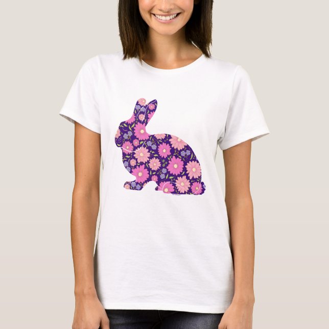 Camiseta Conejo retro rosa y flores (Anverso)