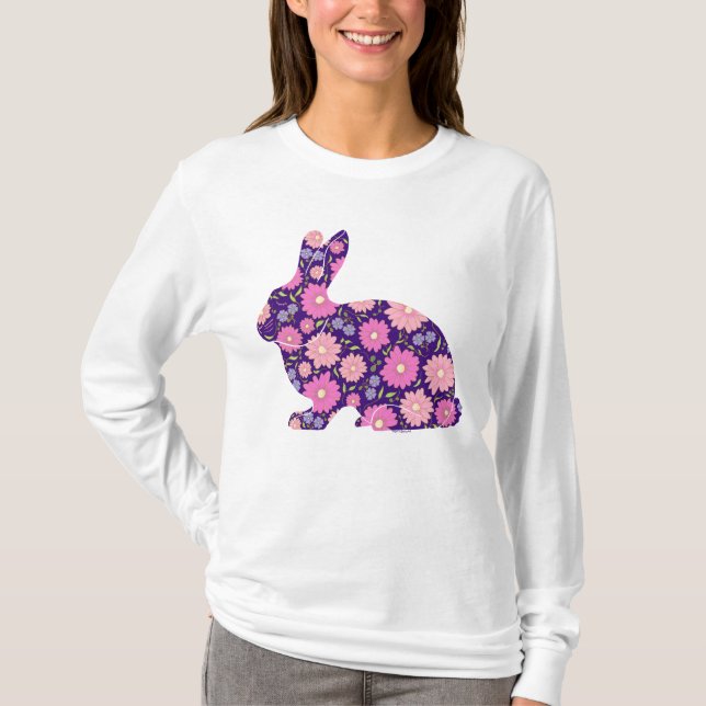 Camiseta Conejo retro rosa y flores (Anverso)
