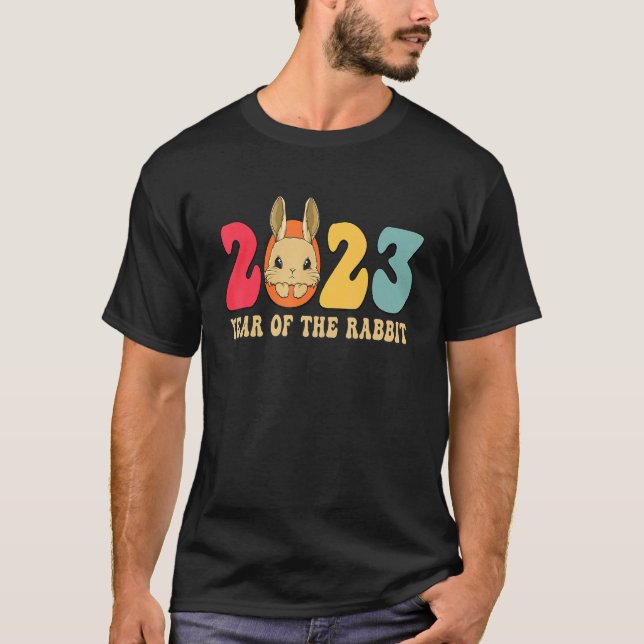 Camiseta Conejo retro zodiaco chino feliz año nuevo 2023 Cu (Anverso)
