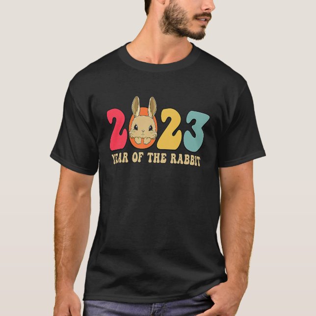 Camiseta Conejo retro zodiaco chino feliz año nuevo 2023 Cu (Anverso)