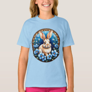 Camiseta Conejo rodeado de flores azules