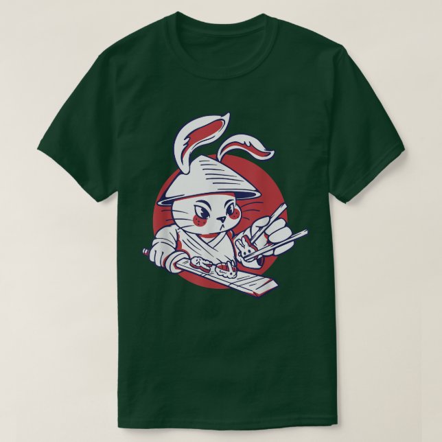 Camiseta Conejo Samurai Creando Sushi (Diseño del anverso)