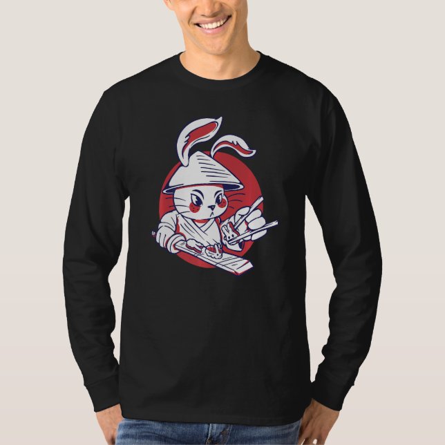 Camiseta Conejo samurai haciendo sushi japonés (Anverso)
