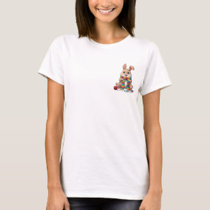 Camiseta Conejo sonriente adorable tejiendo un arcoíris col