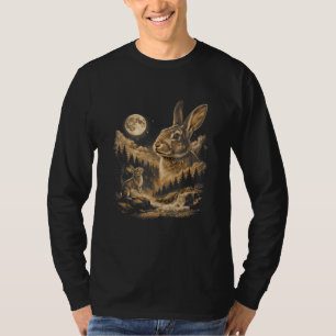 Camiseta Conejo Vintage Aullando a la Luna Arte Nocturno de