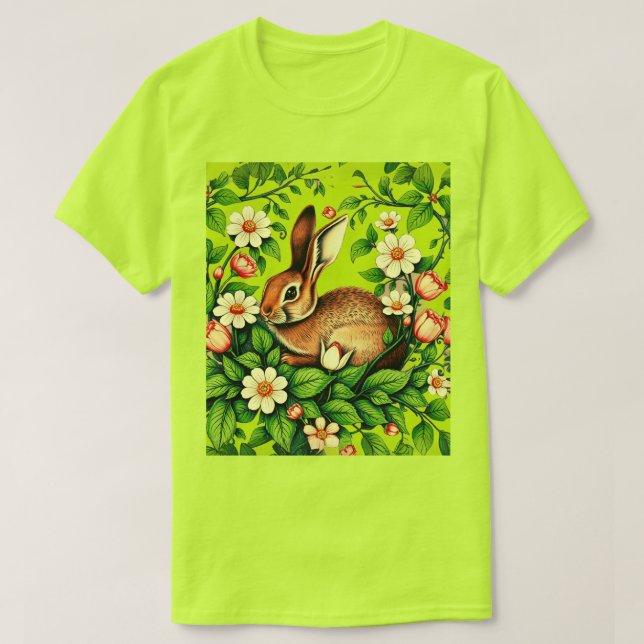 Camiseta Conejo y flores silvestres de Art Nouveau (Diseño del anverso)