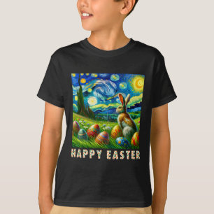 Camiseta Conejo y huevos al estilo de Van Gogh en Pascua Fe