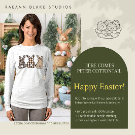 Camiseta Conejos de Pascua de Algodón Retro Femeninos de Co
