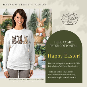Camiseta Conejos de Pascua de Algodón Retro Femeninos de Co