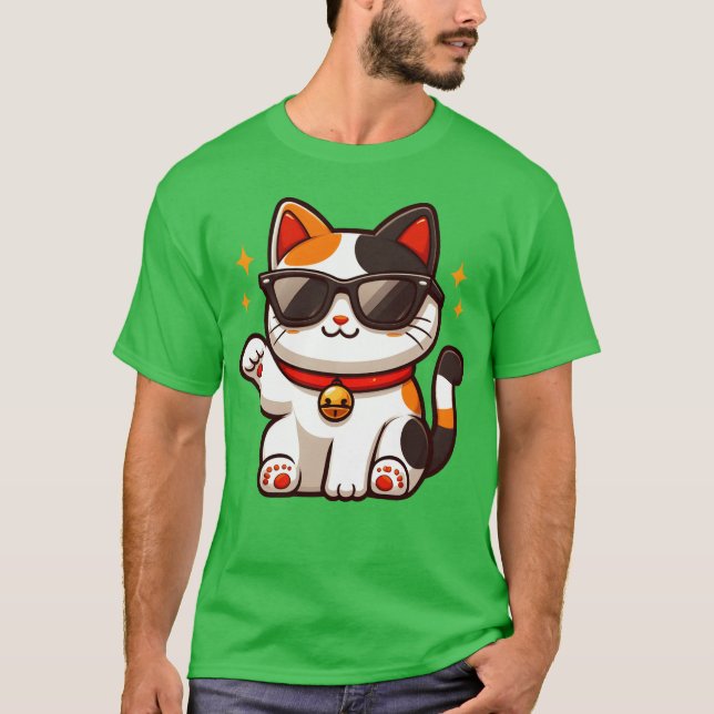 Camiseta Confident Cat Sporting Sunglasses and Waving Hello (Anverso)