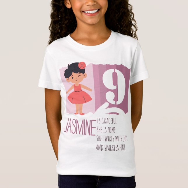 Camiseta Confident Pink Ballerina Girl 9th Birthday Rhyme (Anverso)