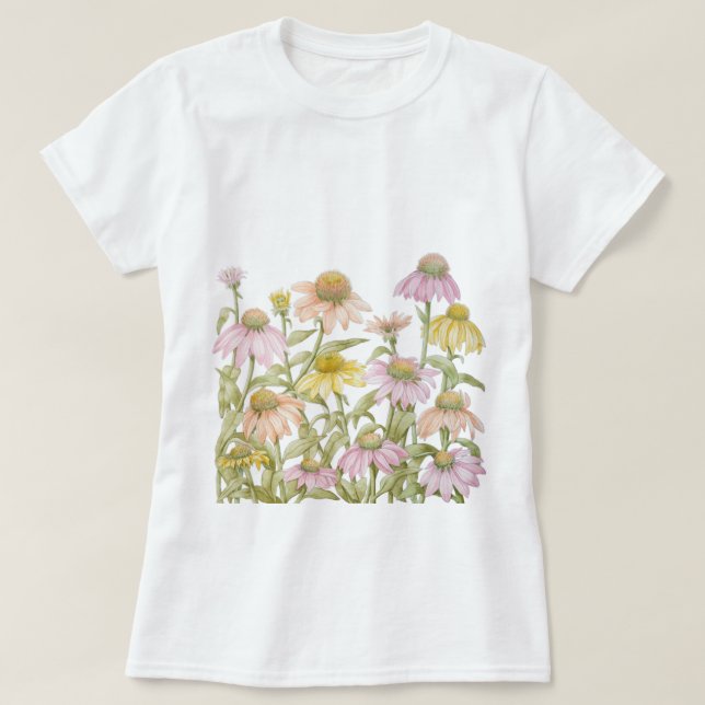 Camiseta Confluyentes rosas Daisy Floral Arte Botánico (Diseño del anverso)