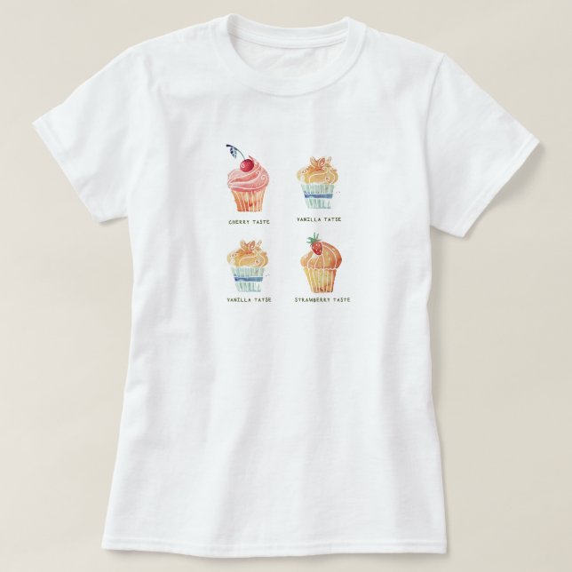 Camiseta Conjunto de Clipart de Cupcakes con Acuarela (Diseño del anverso)