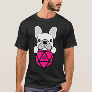 Camiseta Conjunto de dados D20 poliédricos rosados de perro