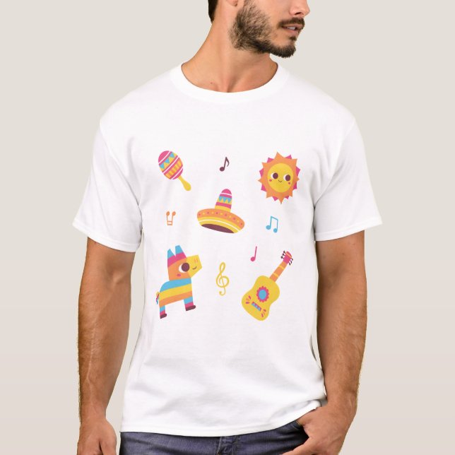 Camiseta Conjunto de Fiesta Mono, Maraca, Sol, Sombrero, Pi (Anverso)