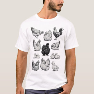 Camiseta Conjunto de ilustraciones vintage de pollo de gran
